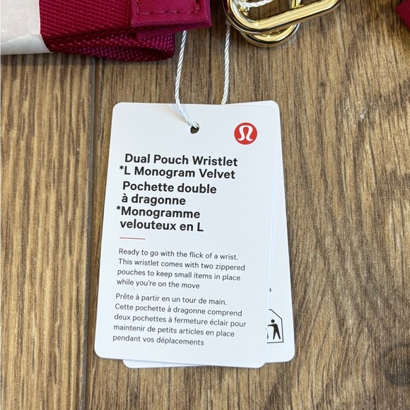 NWT Lululemon Dual Pouch Wristlet *L Monogram Velvet In Berry Rumble - Picture 5 of 6